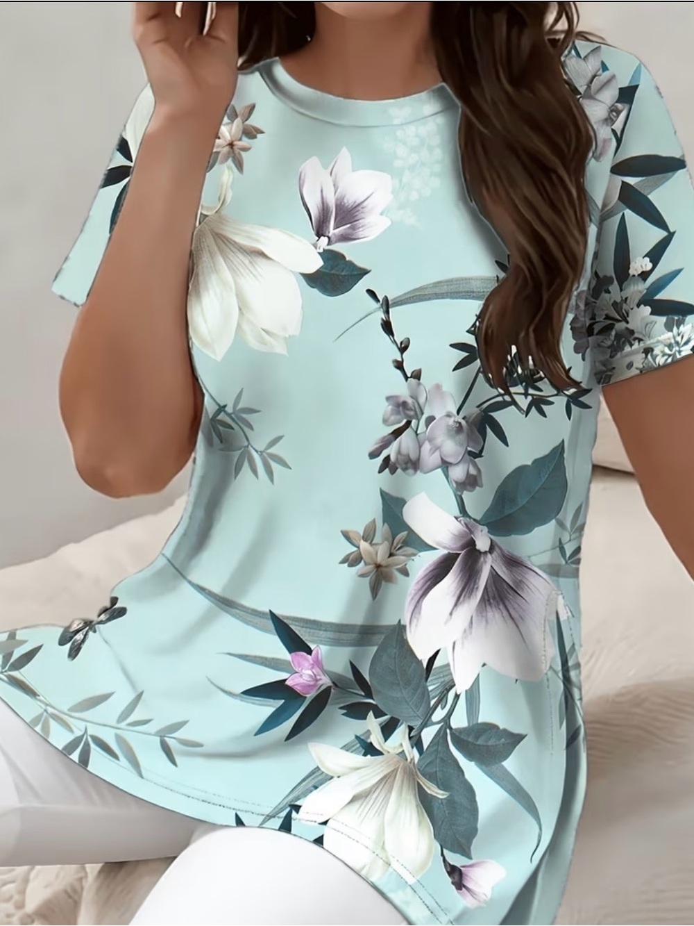 Floral Short-Sleeve Tee - Light Blue